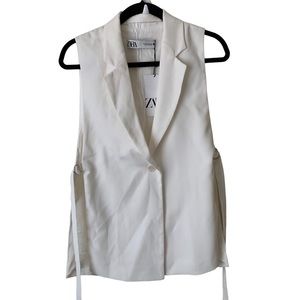 New Zara off white waistcoat Notch collar open slit side vest tailored.
